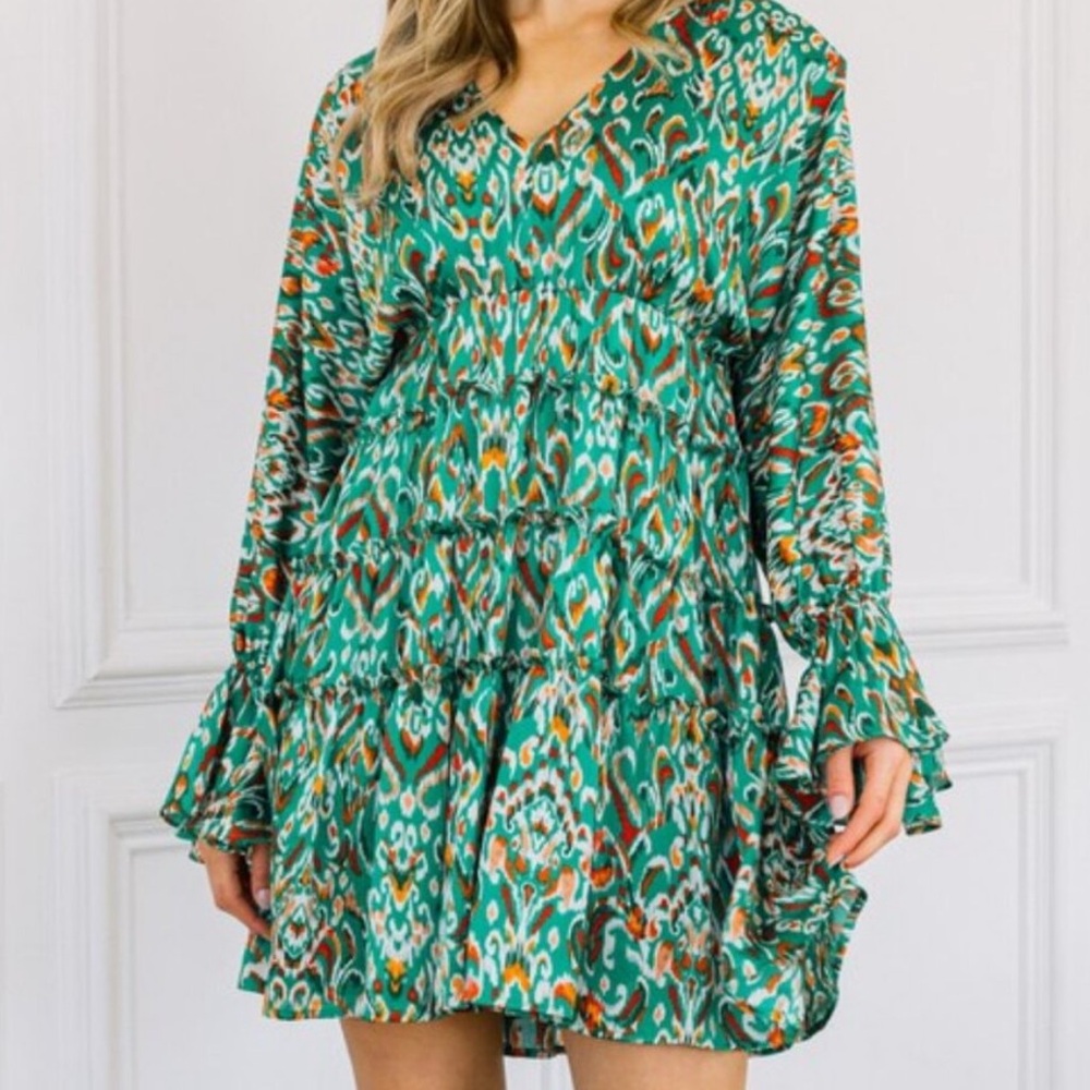 Oddi Teal Patterned Long Sleeve Dress NWT IKat 3X